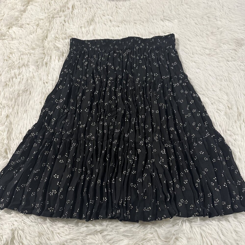 Compagnie International Express VTG womens black pull on pleated skirt floral Sm